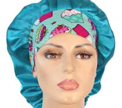 Sleeping Bonnet-Teal-Women's Bouffant Surgical Scrub Hat/Scrub Cap Handmade - Image 1 of 4