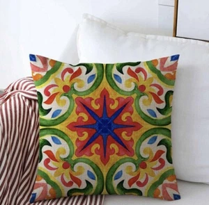 Throw Pillows Cover 20 x 20 Inches Blue Talavera Geo Portuguese Mexican Floral - Picture 1 of 5