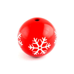 10 Acrylic Round Snowflake Beads - Red & White - Christmas - 15mm - P00347