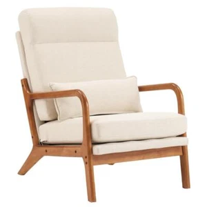 Mid-Century Accent Chair Reading Armchair Upholstered Single Sofa High Back - Picture 1 of 49