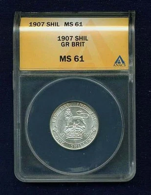 GREAT BRITAIN ENGLAND EDWARD VII 1907 SHILLING SILVER COIN ANACS CERTIFIED MS61 - Image 1 of 4