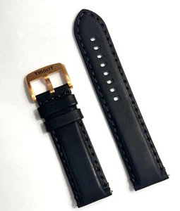Original Tissot Super Sport 22mm Black Leather Watch Band Strap Rose-Gold Buckle - Picture 1 of 2