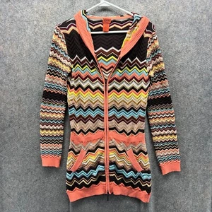 Missoni Sweater Dress Womens XL Multicolor Chevron Knit Long Hooded Zip Up - Picture 1 of 12