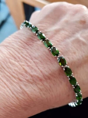 Cromo Diópsido 12.00ct Gemas Ovaladas, Pulsera Tenis Plata de Ley Talla 7 Foto 1 de 3