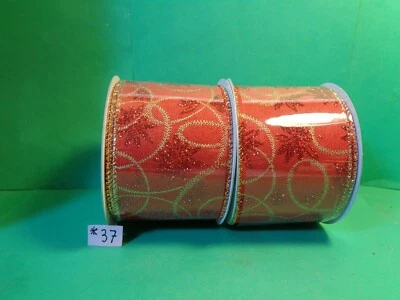 Christmas Ribbon w/Wire Edge, 2.5"x 48ft. Red Snowflake 2 x 24ft. = 2.5" x 48ft. - Image 1 of 4