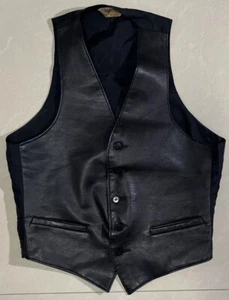 Vintage Vest Vegan Leather Claybrooke Black Size M - Picture 1 of 7