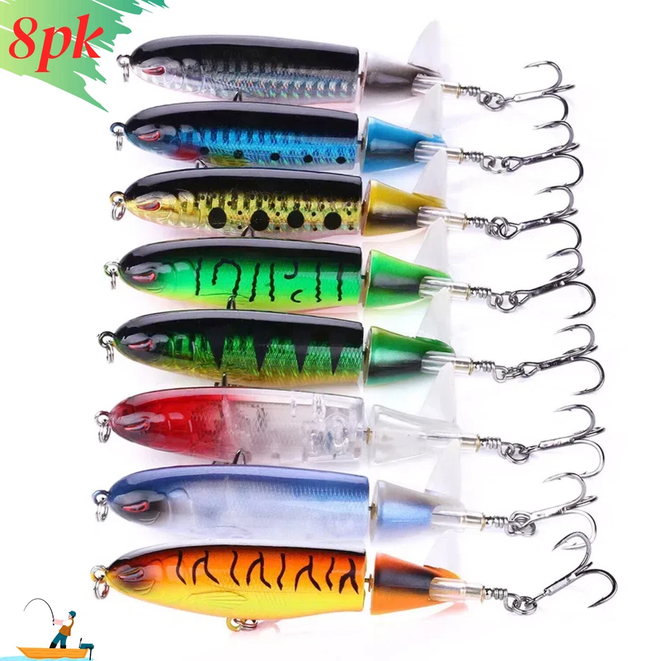 8Colors Lot Fishing Lures Bait Whopper Plopper Topwater Rotating Tail for Bass