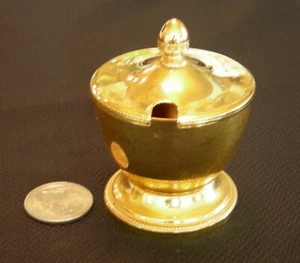 Vintage Gold Salt Cellar Condiment Server w/ Lid Cobalt Glass Bowl Marked ITALY - Picture 1 of 7