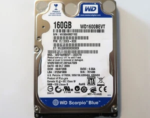 WD WD1600BEVT-22ZCT0 HANT2BB (WX50) Malaysia 2.5" Sata 160gb HDD 08OCT2009 - Picture 1 of 1