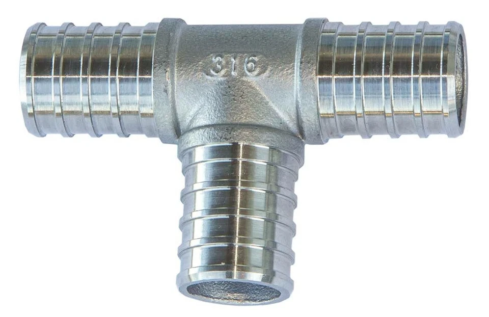 PACK OF 10 - 1" Stainless Steel PEX Tee Hose Barb Crimp Fitting SS 316 T Adapter - Image 1 of 2