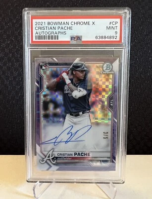 2021 Bowman Chrome X #CP Christian Pache X-Fractor Auto RC Rookie PSA MINT 9 #/5 - Image 1 of 3