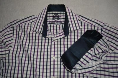 43002-a English Laundry Shirt Flip Cuffs Purple Plaid Size Large Adult Mens - Image 1 of 4