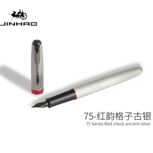 Jinhao 75 Brass Fountain Pen Steel Fine 0.5mm F Nib w/Converter Red&Silver - Picture 1 of 8