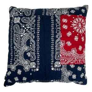 Levi's Denim Blue Red Bandana Patchwork Paisley Decorative 18"x18" Pillow - Picture 1 of 1