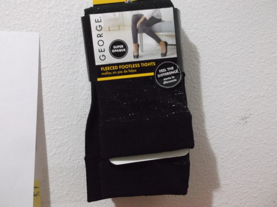 NEW GEORGE LADY'S  FLEECE FOOTLESS TIGHTS in a BLACK  w/ METALIC HIGHLIGHTS  #33 - Image 1 of 1