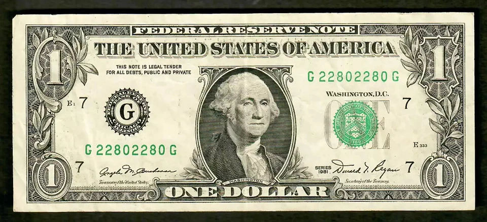 $1 1981 FRN Repeater Serial 2280-2280 CHEAP Very Fine - Image 1 of 1