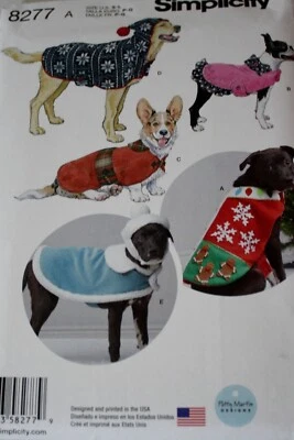 Simplicity Pattern 8277 Three Sizes,  Dog Coats and Hats Sewing Pattern UNCUT - Image 1 of 4