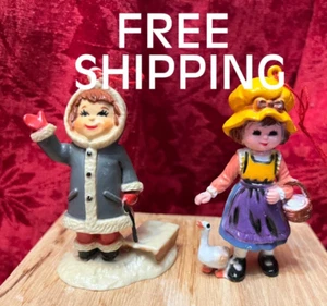 LOT of 2 ~  VTG Estate Find Christmas Girl's Sled & Goose Ornaments 80's Hummel - Picture 1 of 11