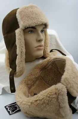 OLIVE /GINGER Real Sheepskin Shearling Leather Hat Trapper Ushanka Hunting M-3XL - Image 1 of 4