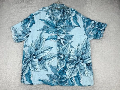 Cubavera 衬衫男式 2XL XXL 蓝色花卉夏威夷 100% 人造丝短袖 — 第 1/4 张图片