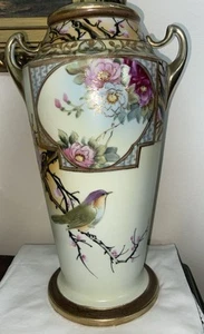Antike IMPERIAL NIPPON handbemalte Moriage Vase - 12”T - VOGEL & Kirschblüten - Bild 1 von 8