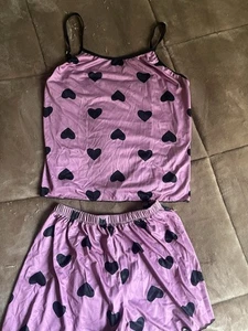 Women’s Pajama Set Size Small Pink-black Hearts - Picture 1 of 4