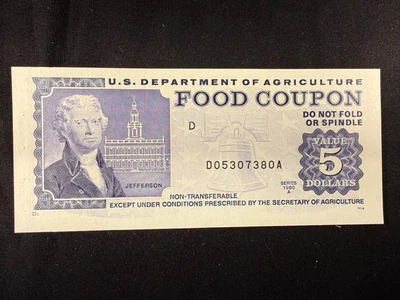 USDA Food Stamp Coupon $5 Series 1980 A (D) SPC1643 - Image 1 of 2