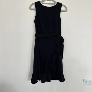 Calvin Klein Womens Black Ruffle Tulip Hem Crepe Belted Dress Size 6 - Picture 1 of 10