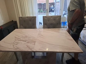 Extending Dining Table With 4 Chairs Marble Effect - Picture 1 of 9