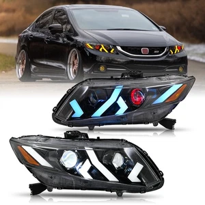 LED DRL Headlights For Honda Civic 2012-2015  9th Gen Devil Eye Headlamps LH+RH - Picture 1 of 20