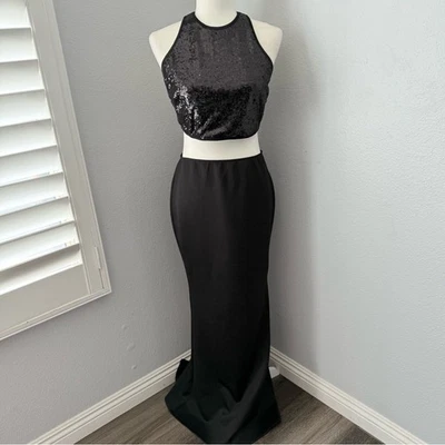 Maxi Vestido Top Lentejuelas Dos Piezas Diseño ASOS Negro Baile de graduación Formal Boda Fiesta NUEVO Foto 1 de 4