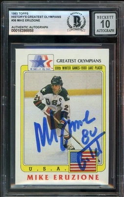Mike Eruzione 80 Gold Topps Olympics Signed Card Beckett Autograph 10 BAS *58 - Image 1 of 2