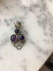 3 large amethyst stones Pendant / sterling silver. 1 1/2 High X 1” Open Weave