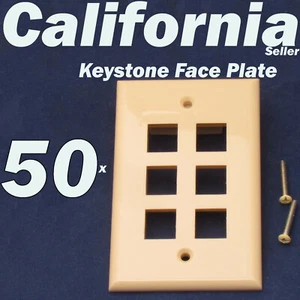 50 Faceplate 6 Port Keystone Jack RJ45 CAT5 CAT5e CAT6 Network Wall Plate Ivory - Picture 1 of 9