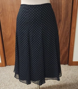Liz & Co. Black and White Polka Dot Knee Length Skirt Size 12 - Picture 1 of 8