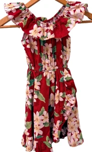 Vtg Jade Fashions Hawaii 100% Cottion Red Floral Hibiscus Sundress Girls 8 (?) - Picture 1 of 14