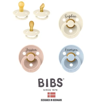 BIBS LÄTZCHEN FARBE *2ER PACK* PERSONALISIERTER SCHNULLER SCHNULLER SCHNULLER, 3 Sauger, SCHRIFT 1