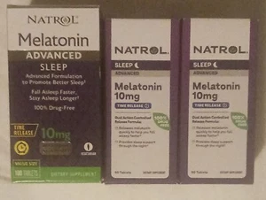 3 Lot Natrol Melatonin Advanced Sleep 10mg Time Release Tabs 2×60exp 5/26, 1×100 - Picture 1 of 1