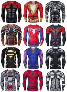 Mens Compression Superhero Top Base Layer Gym Long Sleeve Shirt Running Thermal - Picture 1 of 37