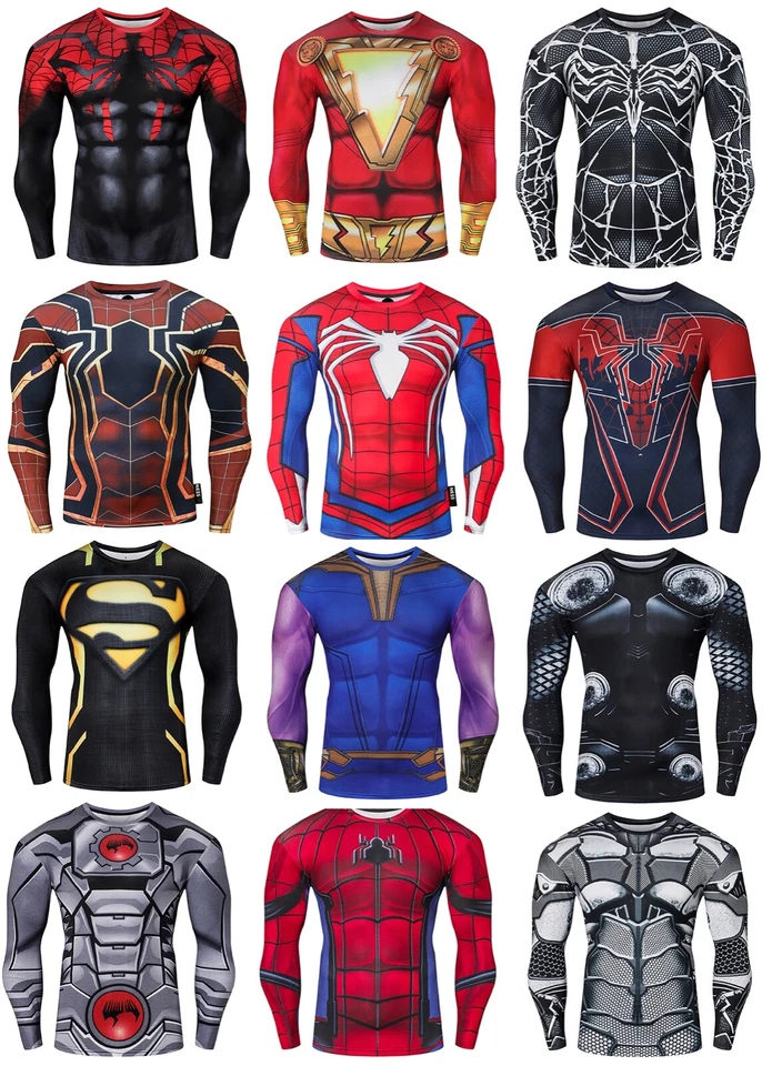 Mens Compression Superhero Top Base Layer Gym Long Sleeve Shirt Running Thermal  - Image 1 of 1