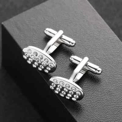 Gemelos para hombre forma ovalada enchapados en oro blanco de 14 k corte redondo bolígrafo probador moissanita Foto 1 de 4