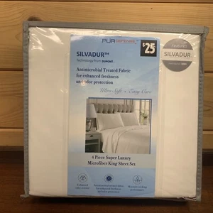 Silvadur 4pc Luxury Microfiber Antimicrobial King Sheet Set PUR Defense White - Picture 1 of 2