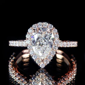 1.73ct GIA Pear Diamond Vintage Style Pave Halo Engagement Ring 18K Rose Gold - Picture 1 of 3