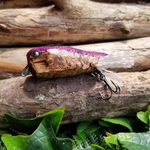 Cedar Wood Hand Made Fishing Vintage Inspired Lure Bait 3" Topwater Purple - Picture 1 of 7