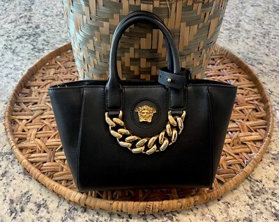 Versace La Medusa Black Leather Chain Crossbody Tote Bag - $2100 MSRP - Image 1 of 4