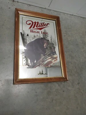 1997 MILLER HIGH LIFE Black Bear Wisconsin Mirror Bar Pub Beer Sign Man Cave  - Image 1 of 4