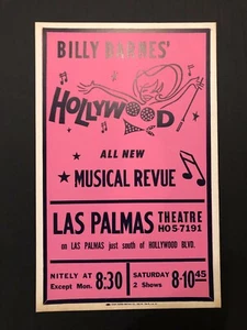 Billy Barnes Hollywood Musical Revue Theatre Window Card (1950s) - 14" x 22" EX+ - Picture 1 of 1