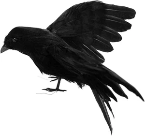 5.9" Black Feathered Crows Halloween Decoration Realistic Raven Handmade Artific - Picture 1 of 9