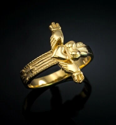 Solid Gold Irish Claddagh Cross Ring - Image 1 of 4