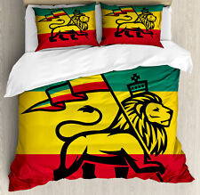Rasta Duvet Cover Set with Pillow Shams Judah Lion Rastafari Flag Print